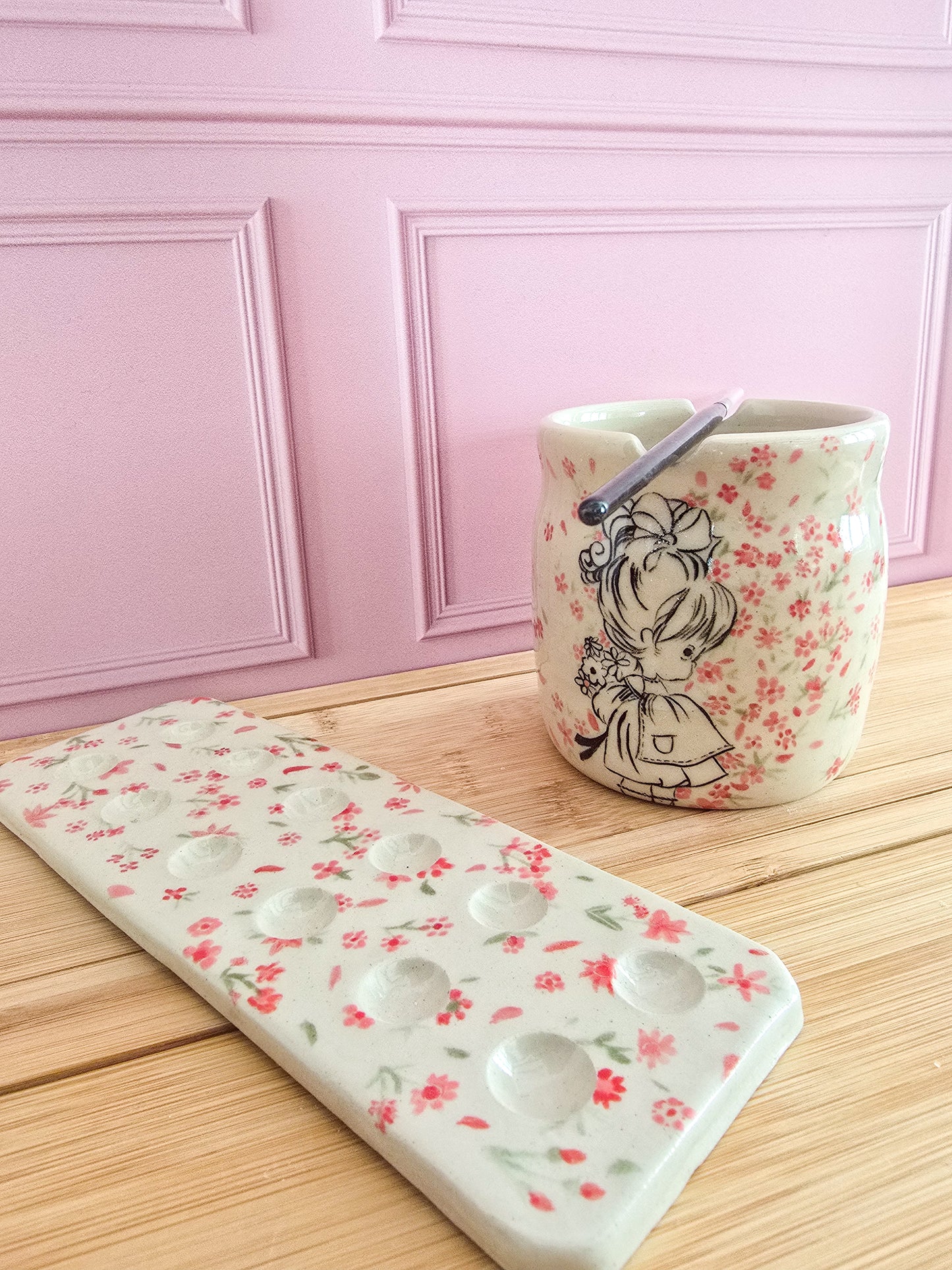 PRECOMMANDE - Pot porte pinceau + 1 grande palette “Rosée d’Été”